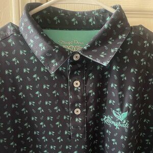 Straight Down Golf Performance Polo Shirt Men M Blue Palm Tree Print Kanapali HI